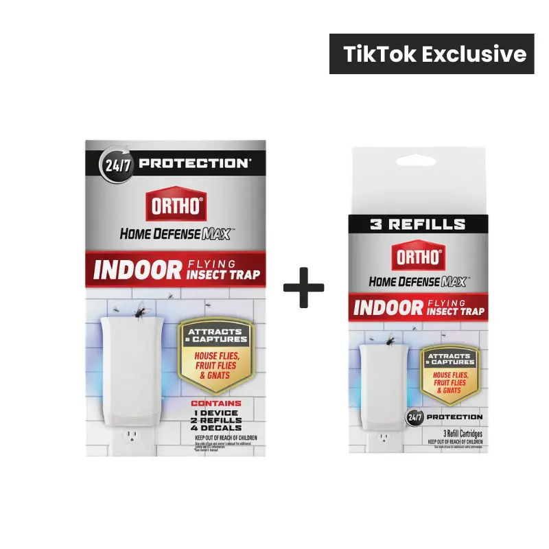 Ortho Home Defense Max Corded Indoor Flying Insect Trap Bundle with Glue Refill Cartridges - Blue Light Plug-In Trap, 24/7 Indoor Guard, 6 Months Continuous Long-Lasting Zap-Free Capture for Flies, Gnats