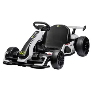 【Christmas Gift】24V Electric Drift Trackless Ride-on Go-Karts for Kids Ages 6-12, White Toy with Dual Motors, Adjustable Seat, LED Lights, Music, Safety Belt, USB, FM, 1-Button Control, 4 PP Foam Tires, Steel Frame, Optimum Safety & Control, Four Pp Foam
