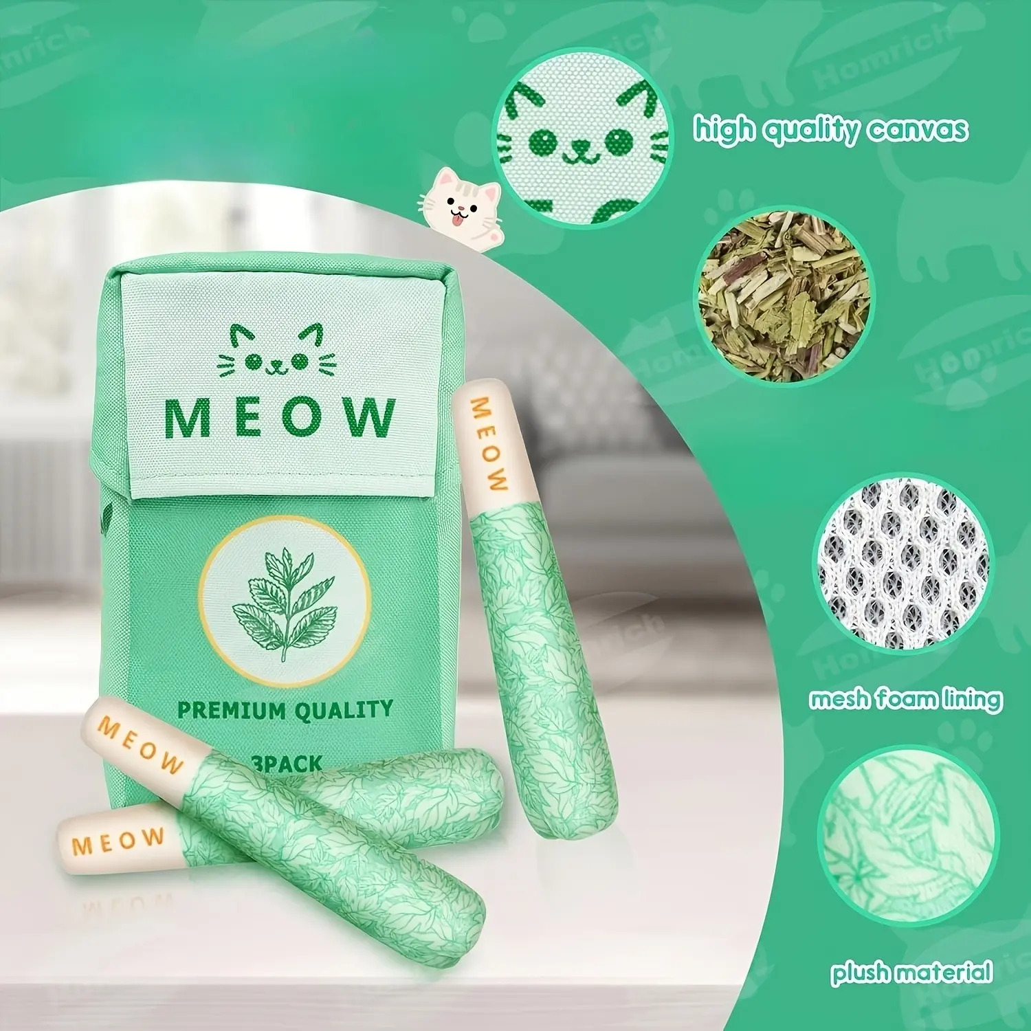 A set of Cat Herbal Toys: Safe and fun chew & kick toys for indoor cats. Durable flexible material with fine workmanship and portable packaging. Cleans teeth, trims claws, relieves boredom and brings daily joy. Ideal festive gift! Kitten Supplies