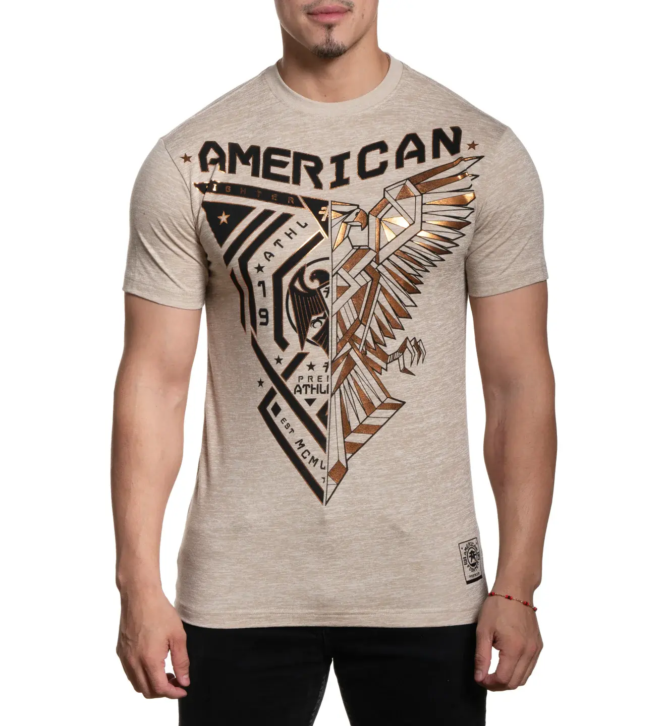 American Fighter Men's Hayward Round Neck Short Sleeve Graphic Tee - Cotton-Polyester Streetwear Top with Neo Tetris Copper Foil Graphic, Tshirt, Heat Transfer Tag