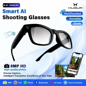 HUGUR Multifunctional Smart Glasses, 8MP Photochromic Lens, Touch Control, UV Protection, Wireless Bluetooth Hands-Free Photo/Video, 160+ Languages Instant Translation, Casual Tech Gadget for Outdoor Travel, Ideal Father's Day Gift