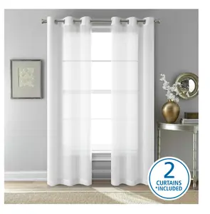 Windowpane Sheer Curtain Panel Pair, Set of 2, White, 38" W x 84" L