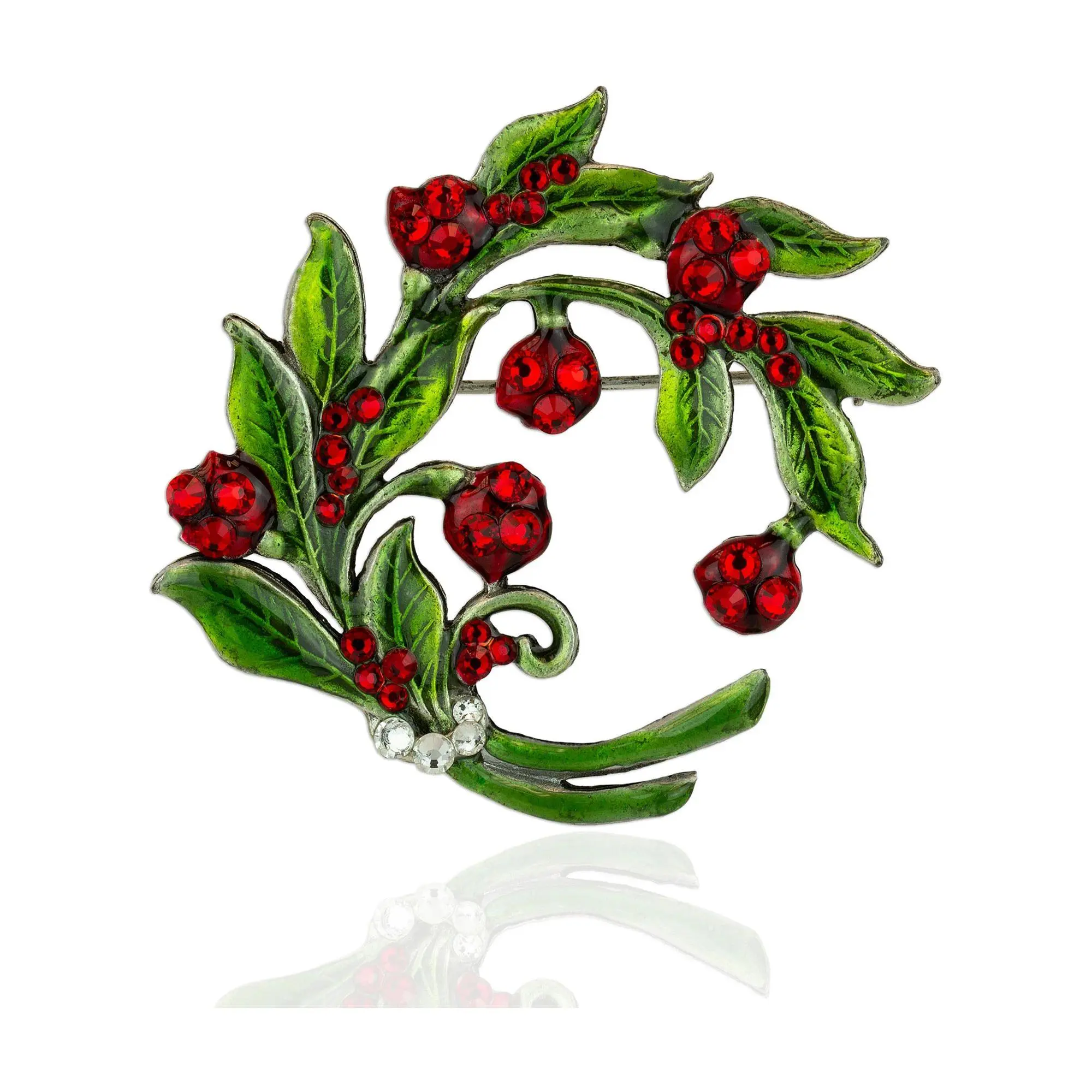Anne Koplik Holly Branches Bouquet Crystal Pin