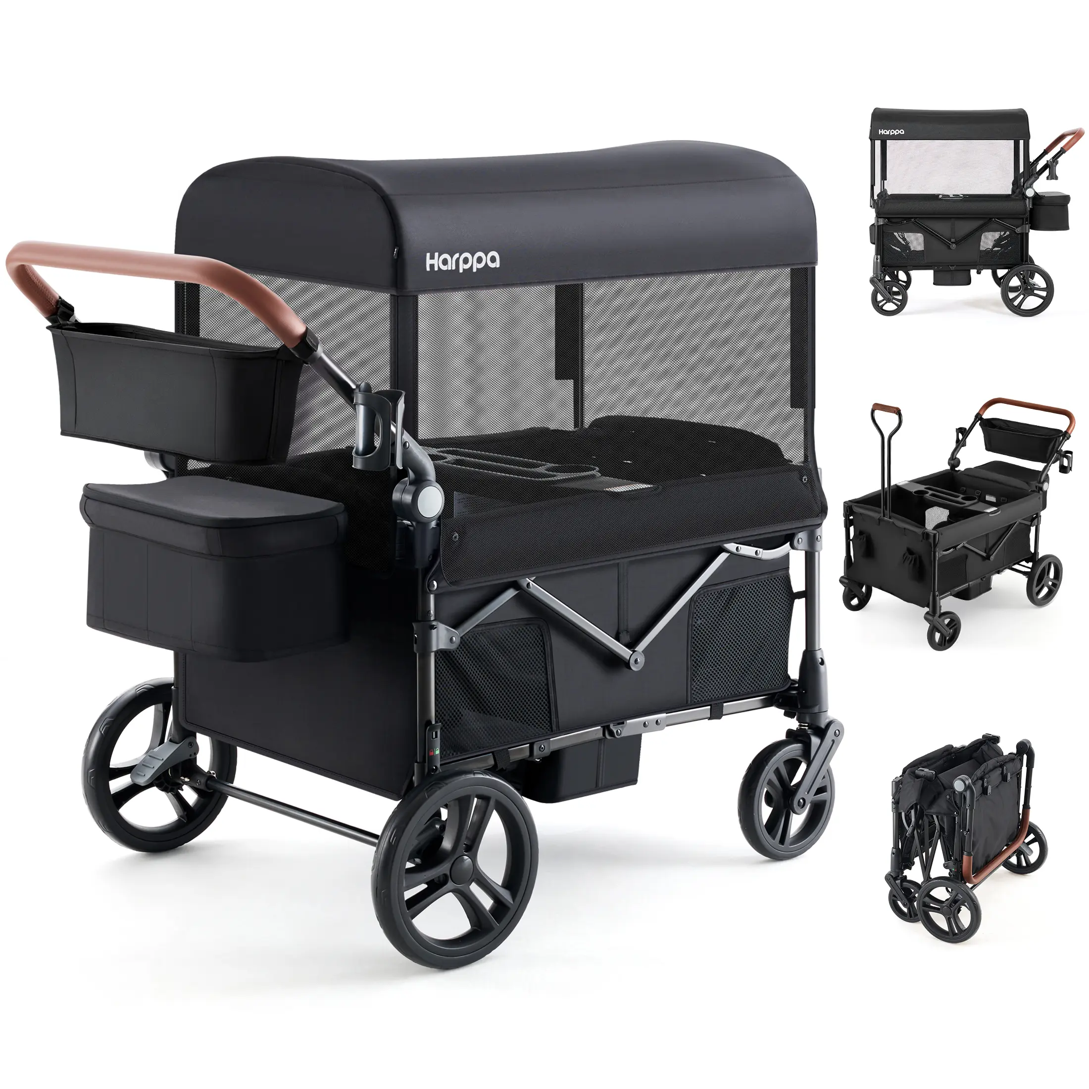 HARPPA Baby Stroller Wagon, Lightweight Folding Adjustable 2-Seat/4-Seat Travel Stroller, Canopy, Push-Pull Handle, EVA Foam All-Terrain Wheel, Large Storage, Outdoor/Camping Use, Lightweight Travel Stroller, Adjustable Stroller,summerwins
