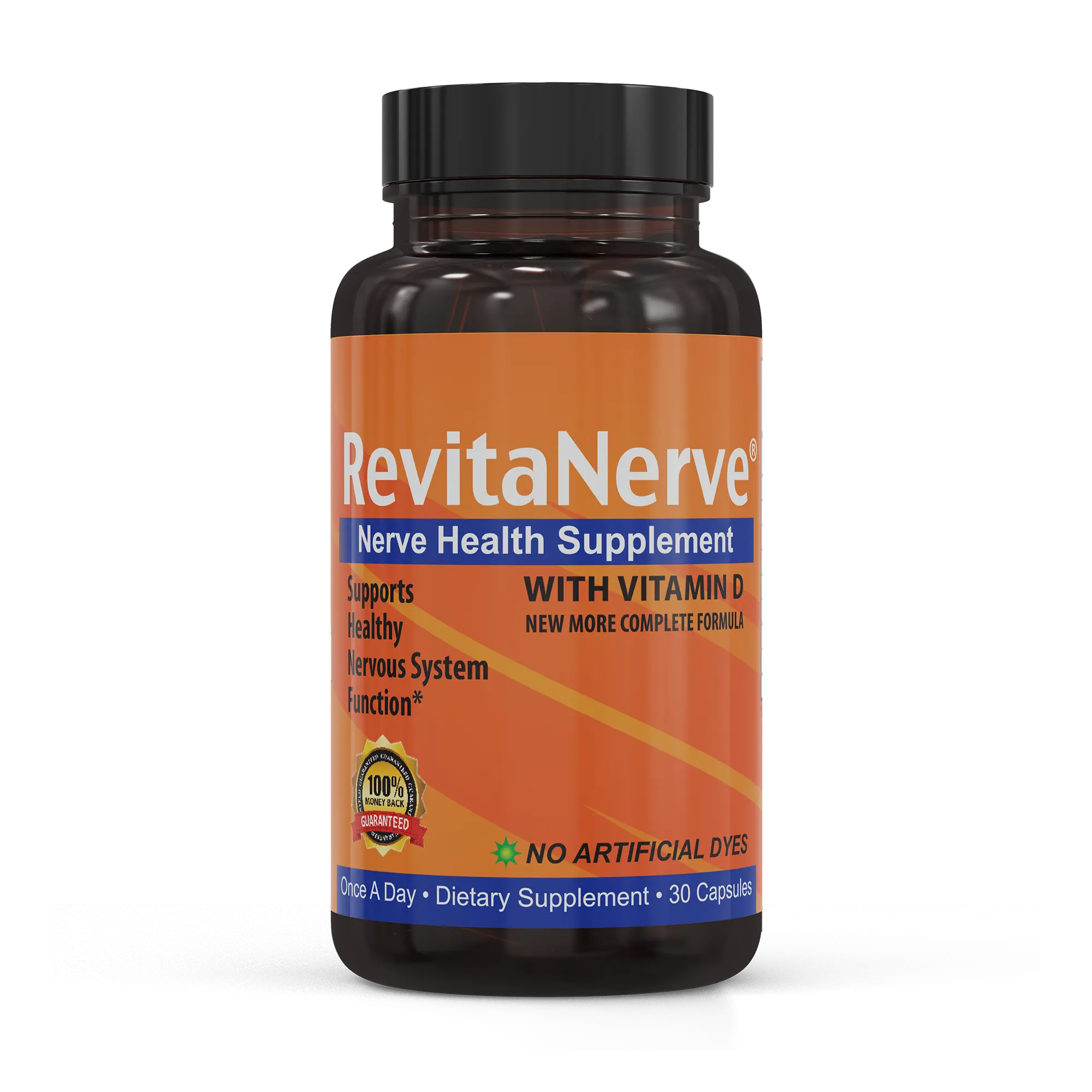 RevitaNerve Nerve Health Supplement with Vitamin D - 30 Capsules - One Per Day Formula - All Natural - No Artificial Dyes - Supports Healthy Nervous System Function