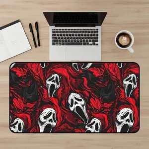[SALE UP TO 45%] Scream Ghostface Desk Mat_ Horror Movie Mousepad, Red & Black Slasher Gaming Pad, Spooky Halloween Office Decor, Goth Desk Accessory