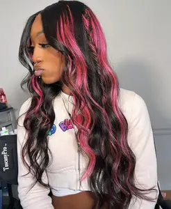 1B/Pink Lace Front Wig Human Hair 13x6 Highlight Wig Body Wave Lace Front Wigs Human Hair Pre Plucked Colored 12A 180 Density HD Lace Frontal Wig Human Hair With Baby Hair 32 Inch #SummerVibes