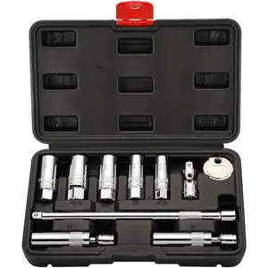 10Pcs 3/8" Drive Spark Plug Socket Set with Universal Joint, Spark Plug Gapper and 10" Extension Bar, SAE & Metric 9/16”, 5/8", 18mm, 3/4", 13/16" sockets, and 14mm, 16mm Swivel Sockets
