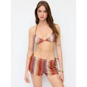 Cider Halter Neckline Wave Triangle Tie Side Bikini Set With Cover Up Shorts SwimWeek