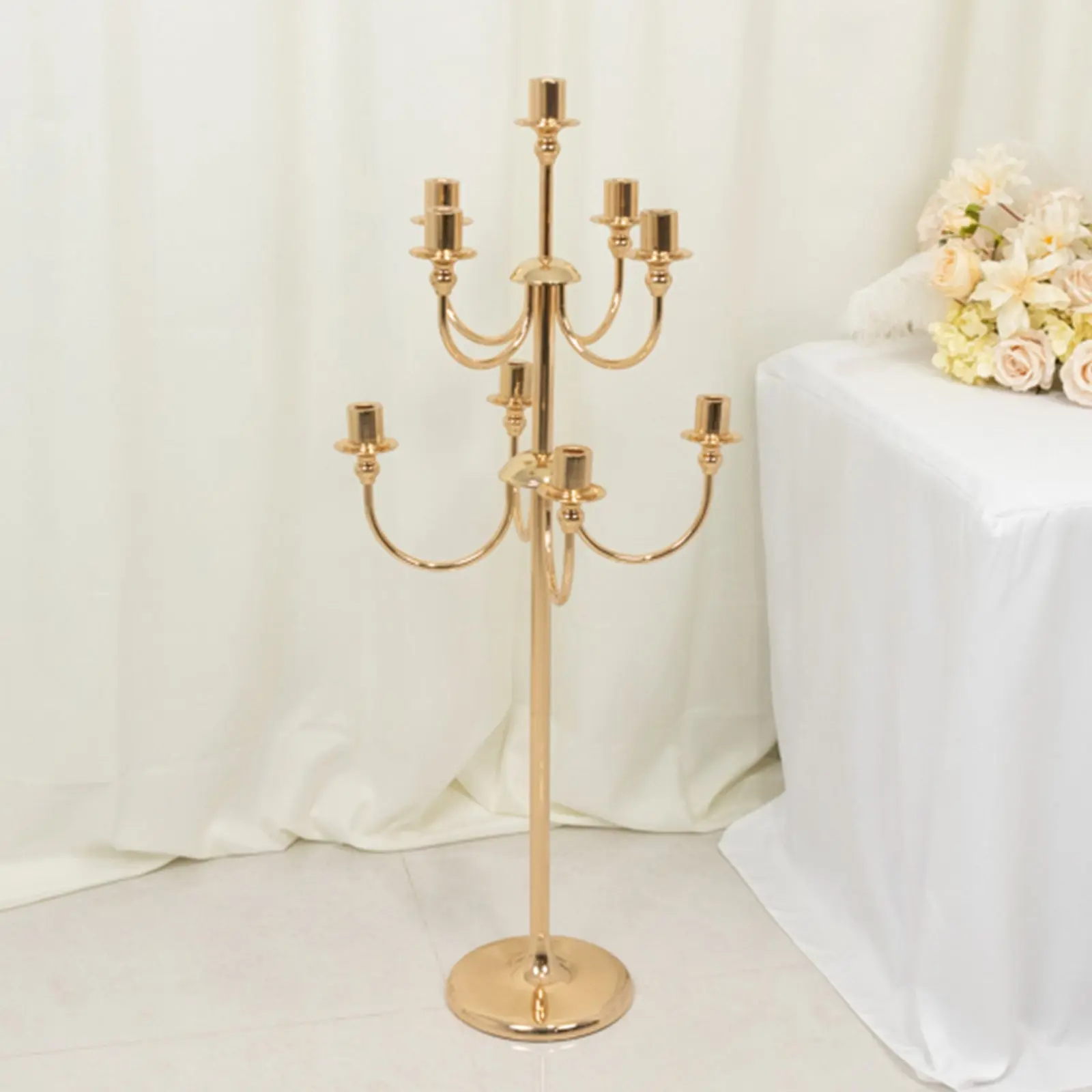Gold Metal Floor Candelabra - 46" Tall 9-Arm Vintage Taper Candle Holder, Home Accessories for Home Decor, Room Decor, Bedroom, Weddings, Anniversary Parties, Table Centerpiece, Decoration