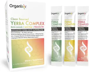 Organixx Clean Sourced Yerba Complex, Yerba Mate Superblend Powder Drink Mix with Ashwagandha, Natural Caffeine, Pre & Probiotics, & Fiber, Dairy and Gluten Free, Herbal, Variety Pack, 15 Travel Packets