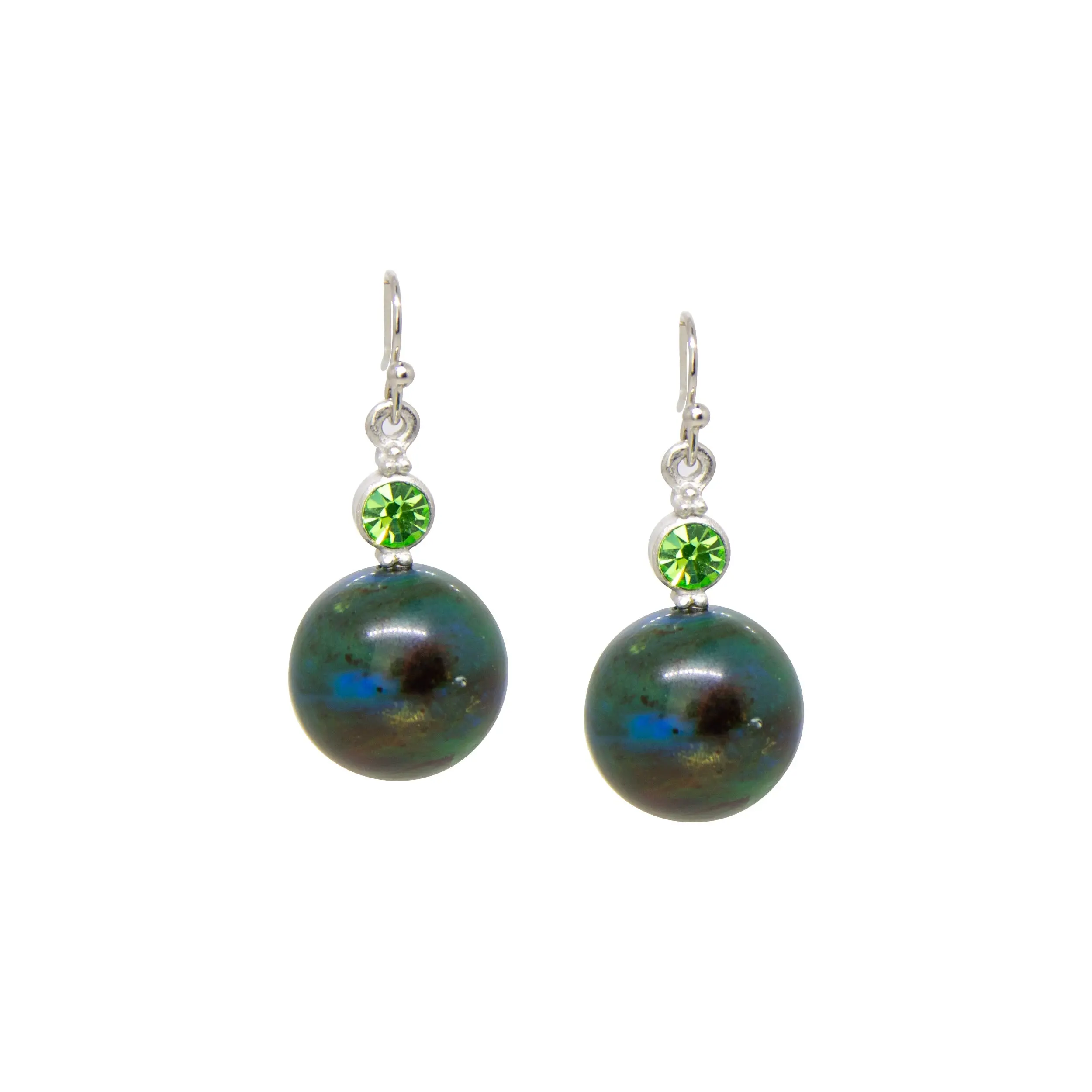 Shimmering Green Baubles & Peridot Crystals Drop Earrings