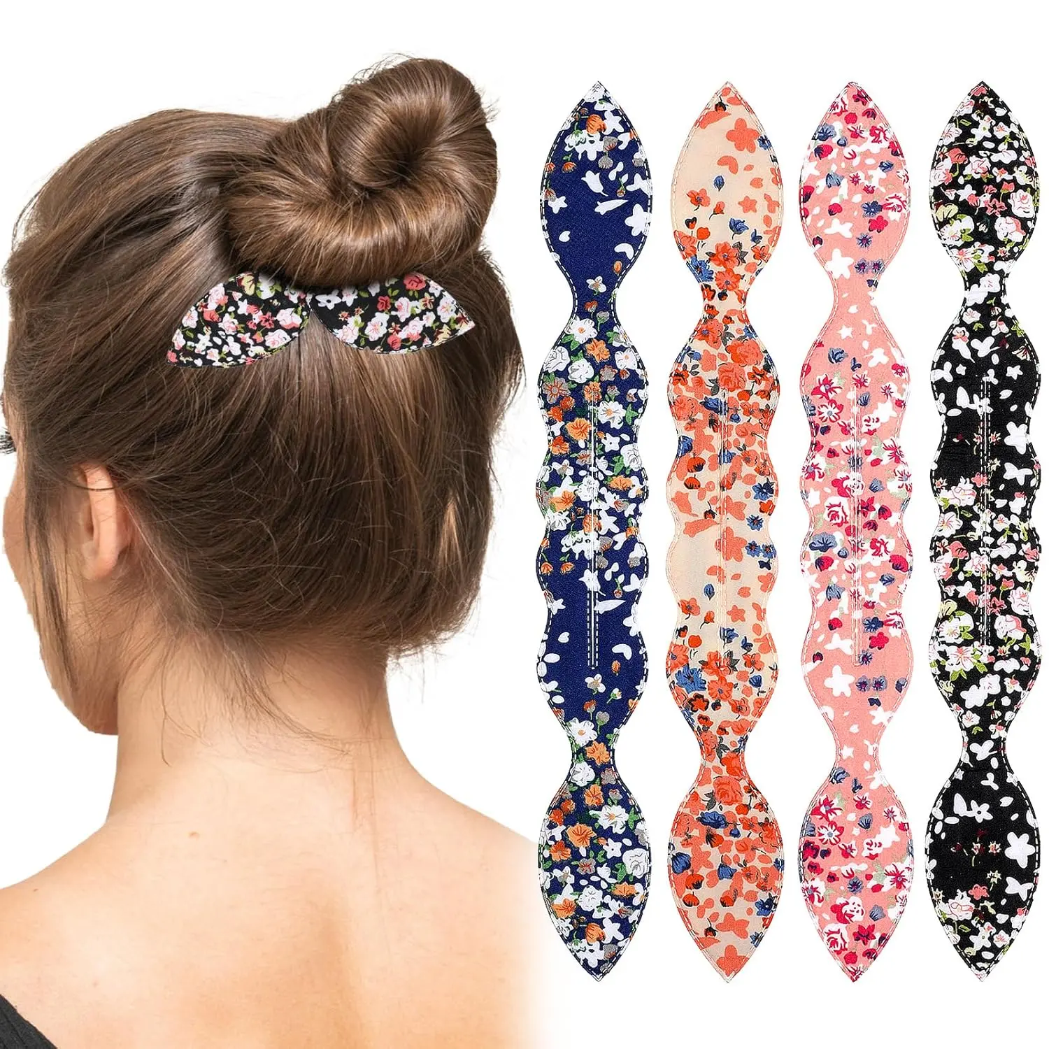 4 Pcs Deft Bun Maker, French Twist Rabbit Ear Bun Twister, Fashionable Bun Head Hair Tie, Rotating Hair Tie, Quick Hair Styling Accessories for Women, Suitable for Daily Wear