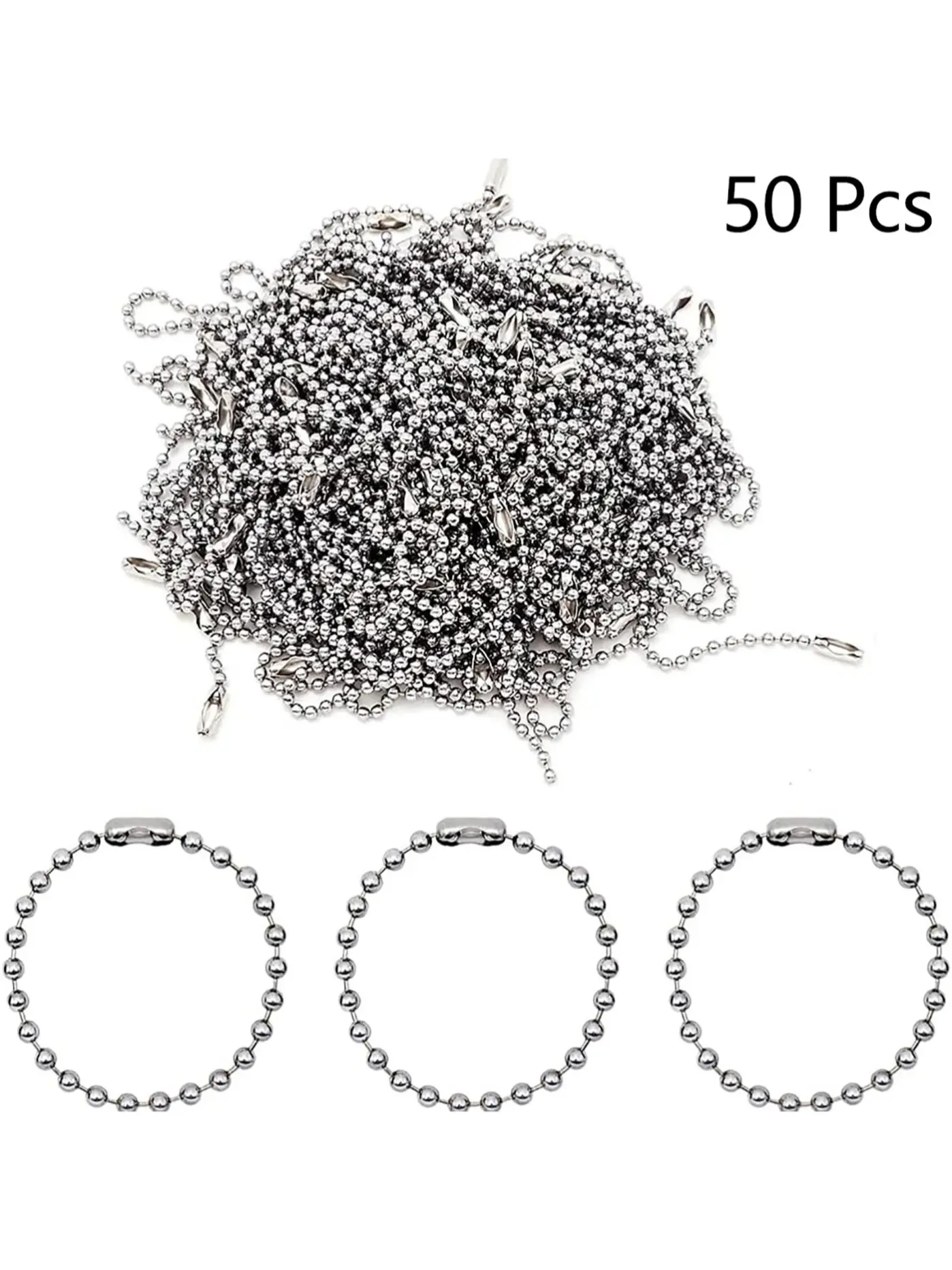 50 Beads Chain, Adjustable Chain, 4 Inch Loose Strands, Dog Tag DIY Keychain with Connector (2.4mm Beads, 150pcs X 10cm Chain, Silver Color), Jewelry Making, Beaded Chain, Adjustable Beaded Design