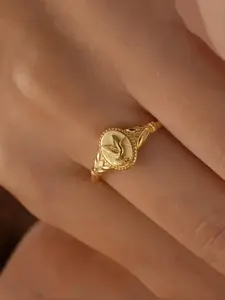 Elegant Women Golden Hummingbird Signet Ring Minimalist Golden Ring Daily Birthday Party Jewelry Mother's Day Anniversary Gift, Christmas Gift, Elegant Everyday Ring