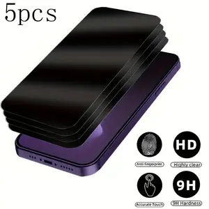 5-Piece Privacy Glass Screen Protector for iPhone 16 16E 15 14 13 17 Plus Pro Max Air Anti-Spy 9H Hardness HD Clear Anti-Scratch Anti-Fingerprint Protective Cellphone Installation - Smartphone