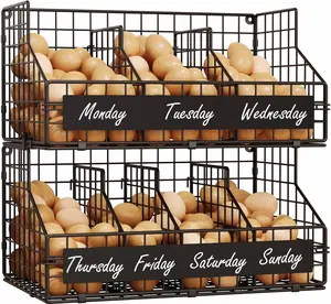 Fresh Egg Holder with 5 Dividers to Separate Eggs for a Week, 2 Tier Stackable Wire Baskets for Gathering Eggs Organiser Racks