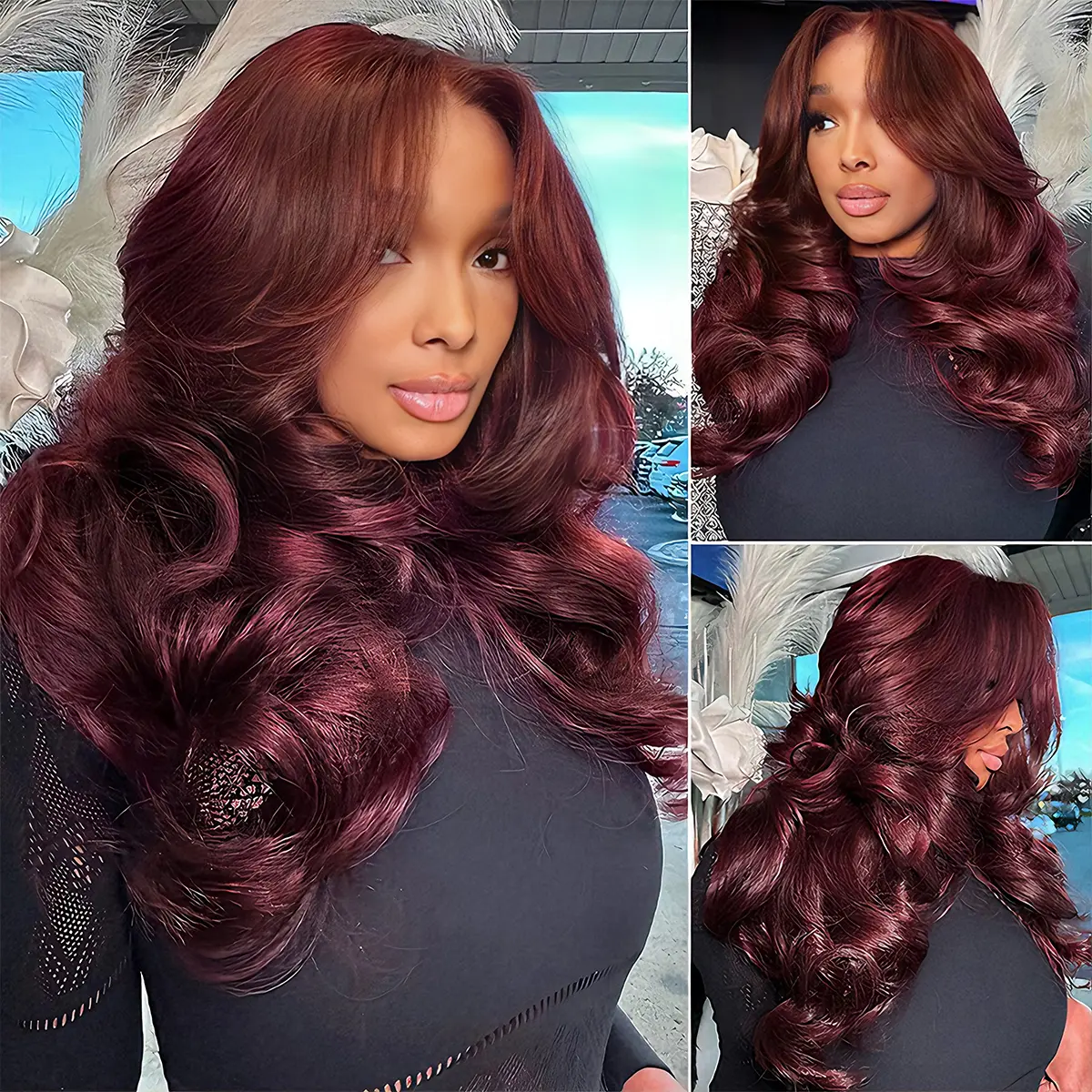 Recool Hair Salon Style Pre-Styled Dark Burgundy Loose Wave Human Hair 6x5 Glueless Wigs Friendly Beginners High-Quality Pre-Everything Lace Wig Pre Cut Pre Plucked Bleached Knots Ready Go Gluleless Wig For Women