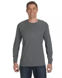 Gildan G540 Mens Heavy Cotton Preshrunk Tshirt Crew Neck Long Sleeve T-Shirt in Ash Grey & Sport Grey - Seamless Ribbed Neckline & Double-Needle Stitching for Durability