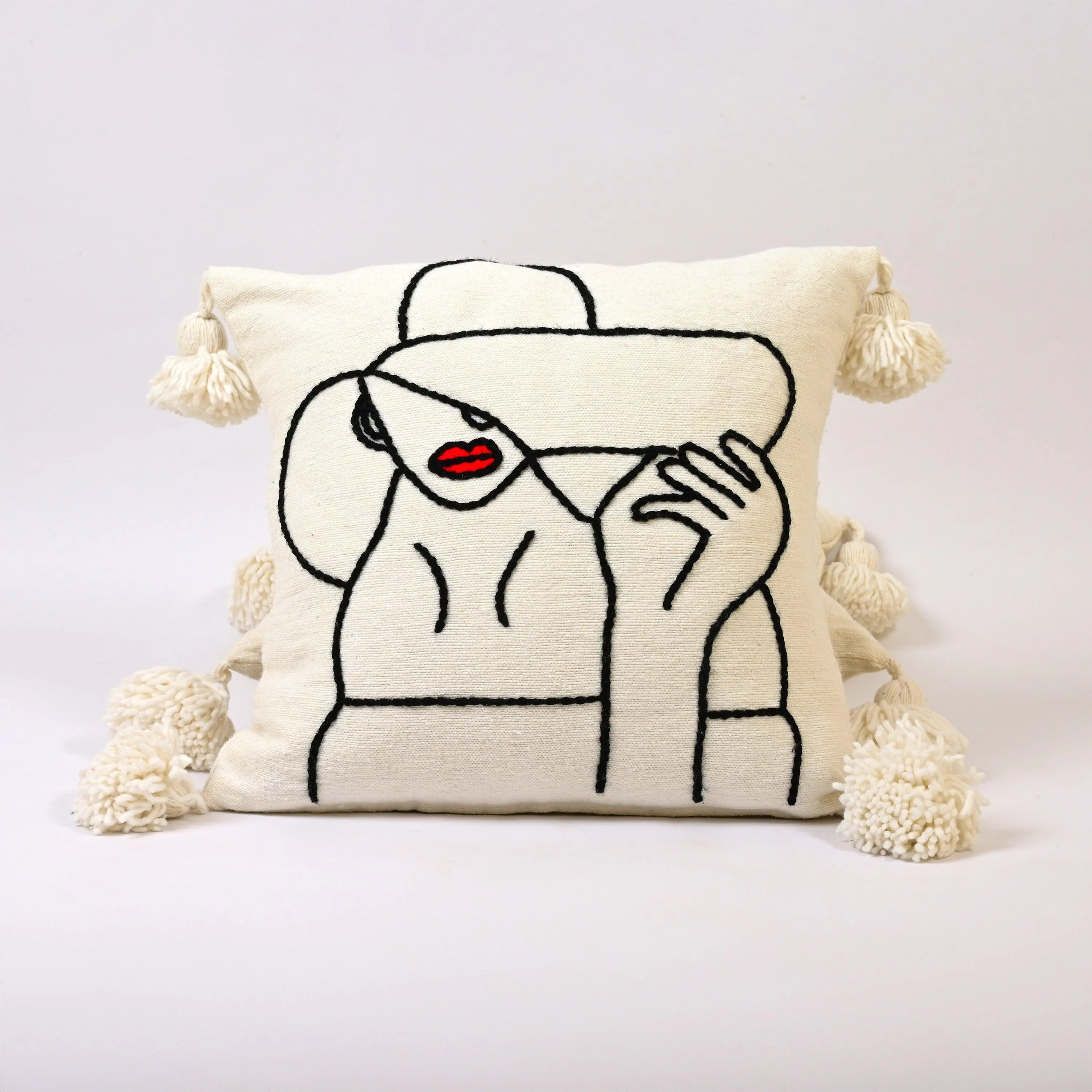 Decorative moroccan Woman pillow - Handmade Embroidered Moroccan