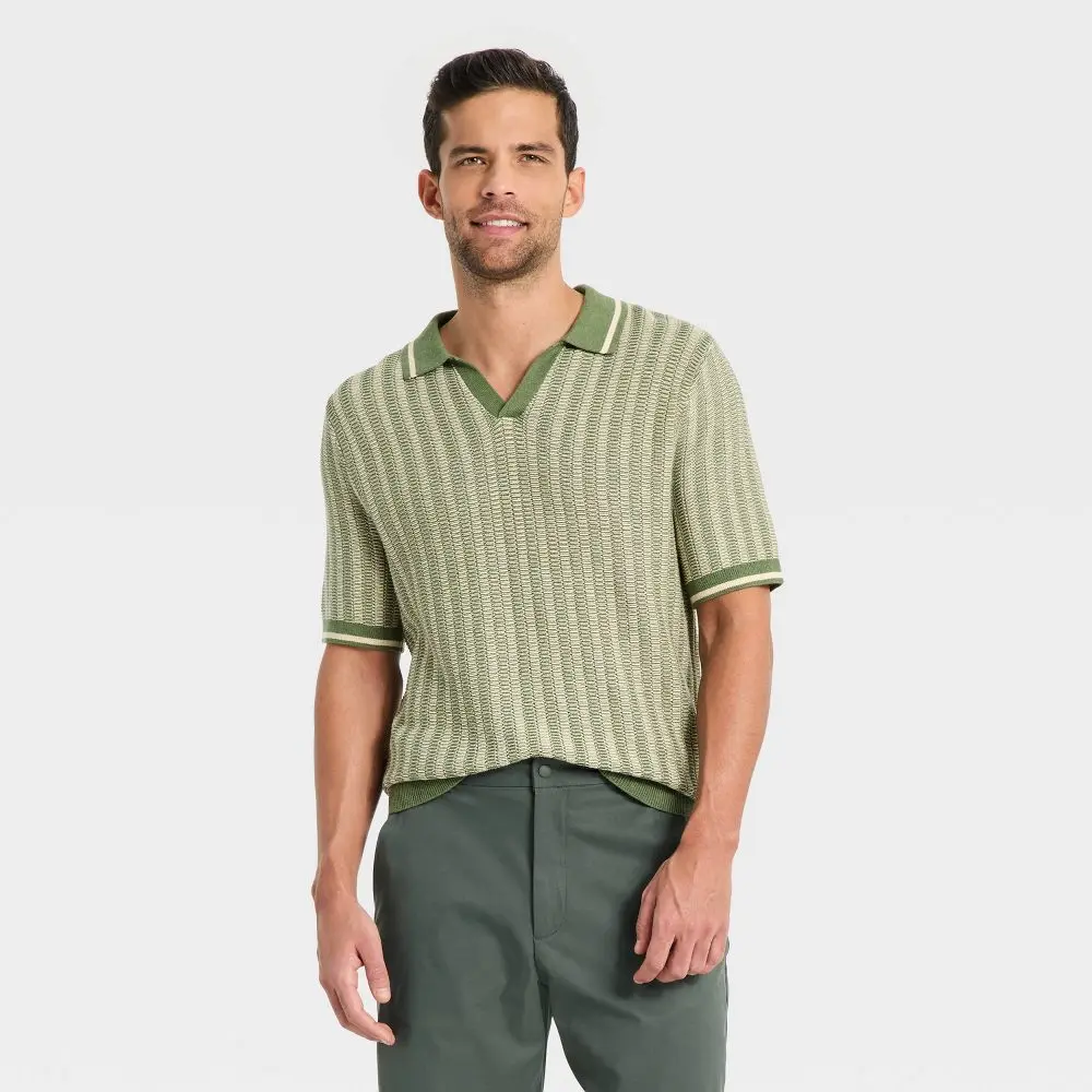 Goodfellow & Co Men's Short-Sleeve Polo Collar Pullover Sweater, Menswear Jersey-Yarn Fabric with Nylon Blend