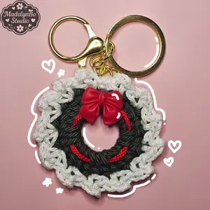 Christmas Wreath Crochet Keychain – Handmade Purse Charm