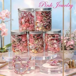 Pink Jewelry Jar Set -25-60 Jewelry Boxes, Women's Gift Set (Necklace, Earrings, Ring, Bracelet, Keychain) - Unique Birthday Gift