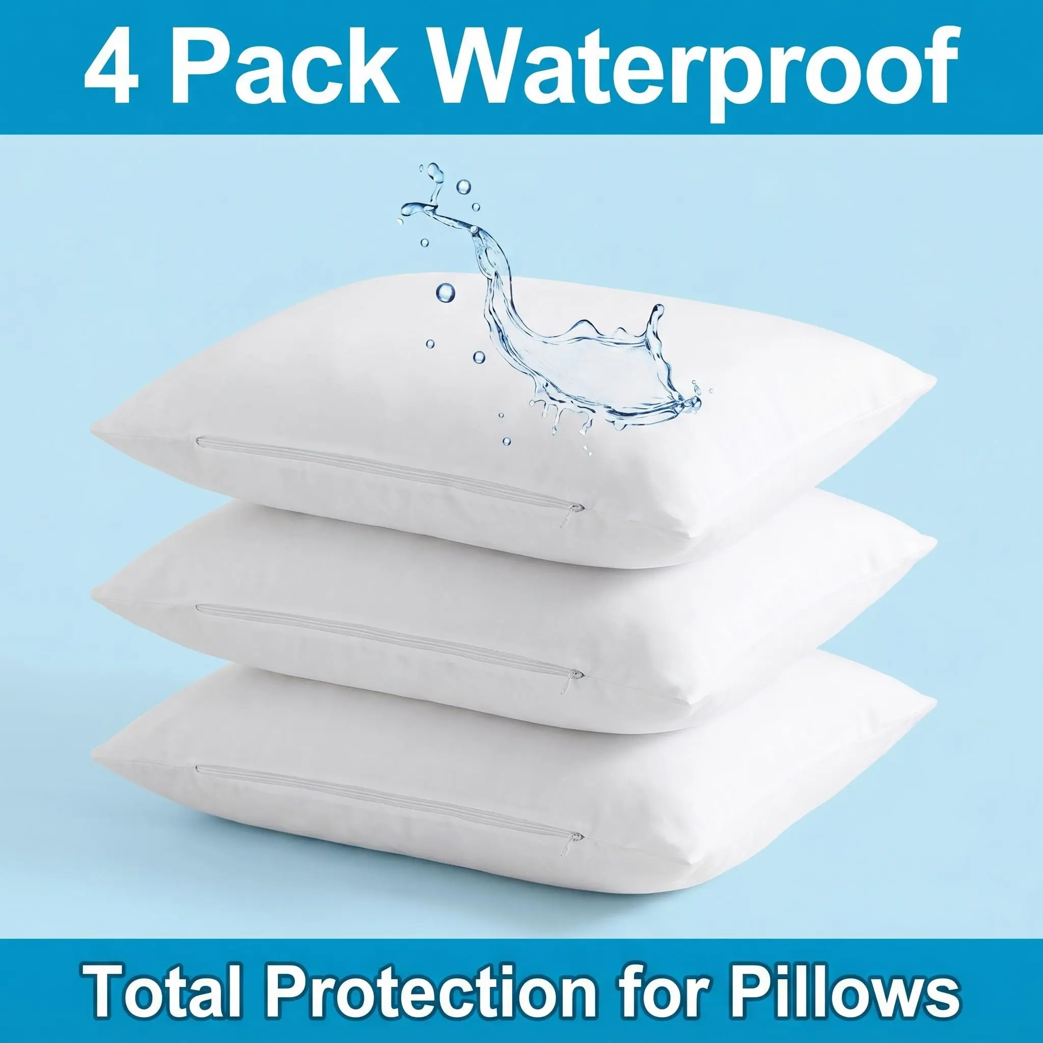 Bedsum 4 Pack Waterproof Zippered Pillow Protector - Hypoallergenic, White, Luxury Bedding