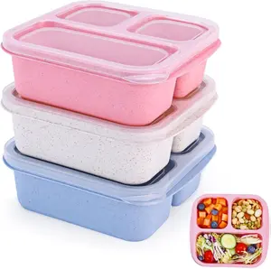Bento Box [Portion Size], 3 Pack Snack Containers with 3 Compartments for Meal Prep & On-the-Go [School, Travel], Lunchable Container Reusable and BPA-Free