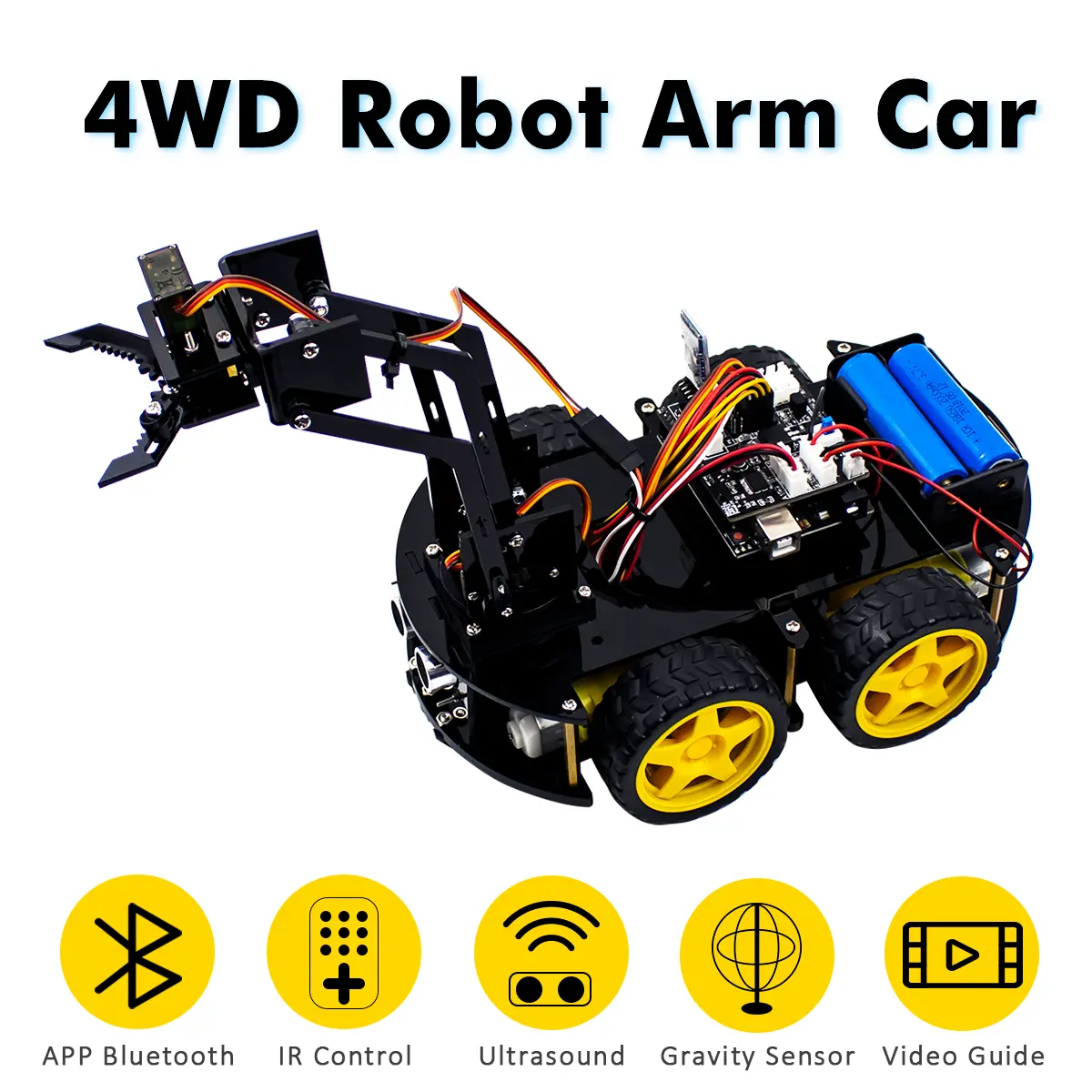 4WD Smart Robot Car Kit With Robotic Arm, Arduino Compatible STEM DIY Robotics Set，DIY Assembly Robotics Kit for School Science Competition & Parent-Child Activities