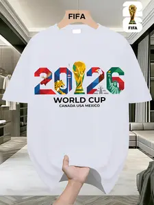 2026 World Cup football. Brightly patterned T-shirts, street style prints, fun printed short-sleeved shirts, suitable for everyday wear, men's and women's matching styles, perfect as birthday gifts for football fans