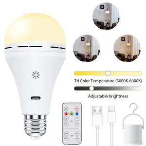 Rechargeable Emergency Light Bulb, 1200mah 12w LED Daylight, Adjustable Brightness Lights, Hook & Switch, E27/e26 Base, Ideal for Home, Camping, Tent Use, LED Bulbs