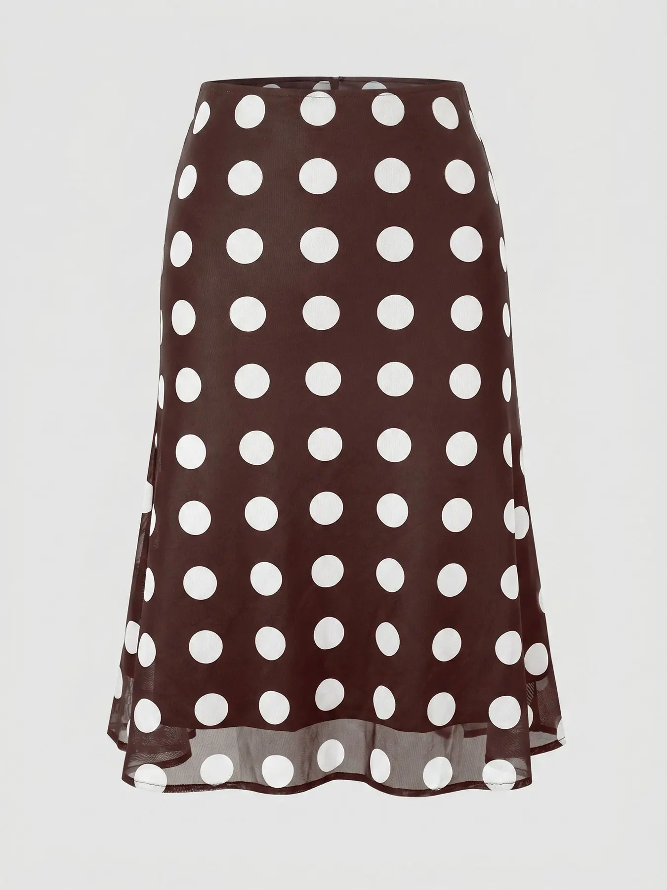 Women's skirt, Summer Coffee-Colored Wave Dot Print Mesh Boho Casual Skirt, Stylish Double-Layer Fabric Women's Party Skirt, Suitable For Daily Activities, Tiered Layer Skirt, Tiered Skirts