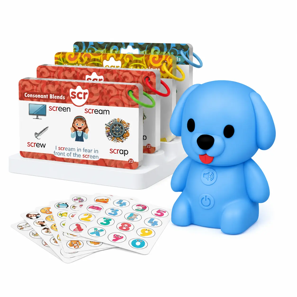 Interactive Dog Talking Flash Cards for Kids, Montessori Phonics & Sight Words Learning Toy with 148 Cards, 592 Words, 5 Categories, 6 Stickers Educational Gift