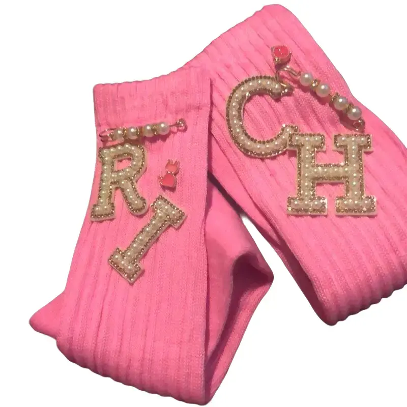 Rich Rhinestones Handmade Socks for Everyday Wear - Pink, Womenswear, Comfort