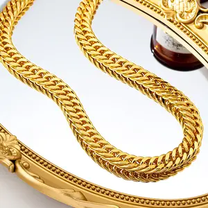 14mm Big Cuban Link Cuban Chain 24K Gold Filled(Kinda Like Thicker Gold Plated) Interlocked Copper Hip-Hop Necklaces, Minimalist Boss Chain Link Jewelry, Light Luxury Accessory, Unique Simple Design, Long-Lasting Everyday Wear Christmas Gift