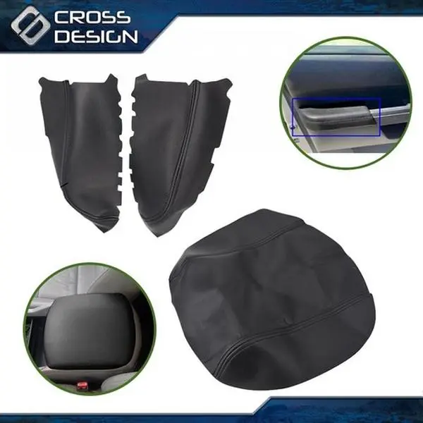 CROSSDESIGN Leather Car Armrest Set - 1 Console Top Pad Lid, 1 Door Cover, High-Quality Aftermarket Part, No-Drilling Stowing Accessory, Armrest Cover for Car, Compatible with 2009-2015 Honda Pilot 3.5L