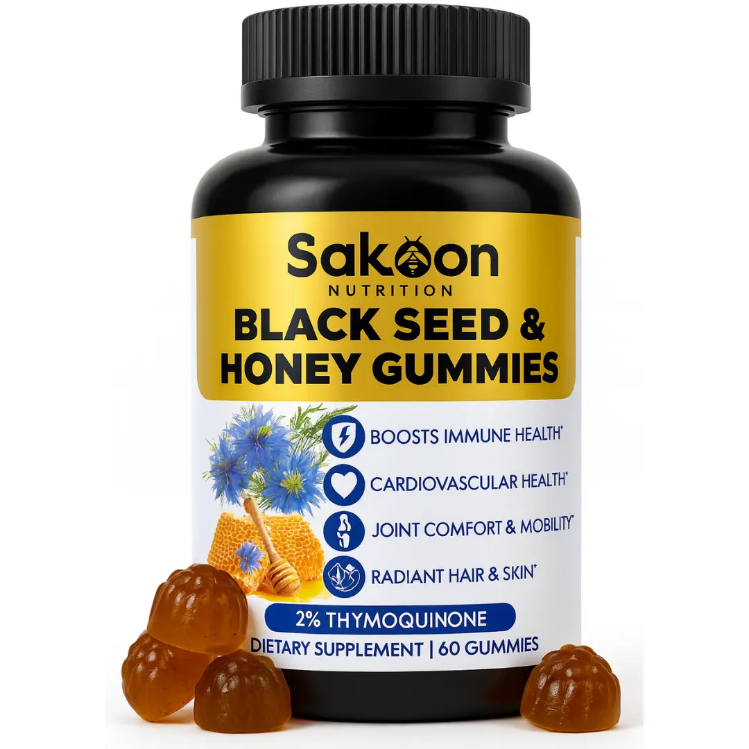 Black Seed Oil & Honey Gummies - Natural Supplement for Health - Healthcare Hair Skin Vitamins Dietary- No Gelatin- Fitness