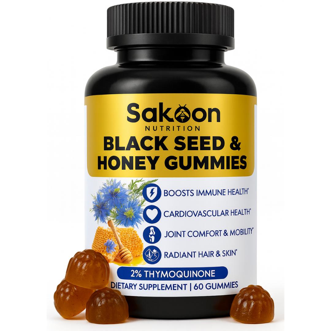 Black Seed Oil & Honey Gummies - Natural Supplement for Health - Healthcare Hair Skin Vitamins Dietary- No Gelatin- Fitness
