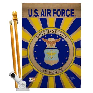 212 MAIN 28x40 in. Air Force Americana Military Impressions Print Wood Hanging Wall Decoration Vertical Double-Sided House Flag Set with Pole Bracket Hardware