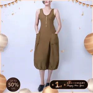 Pwest Women's Sleeveless Backless Bubble-Hem Midi Dress