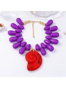 Cross-border personality trend ocean casual vacation style beaded animal conch pendant necklace exaggerated versatile necklace for women