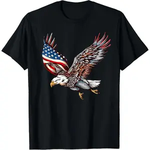 Eagle American Flag 4th of July Eagle Gifts Men Women Kids T-Shirt