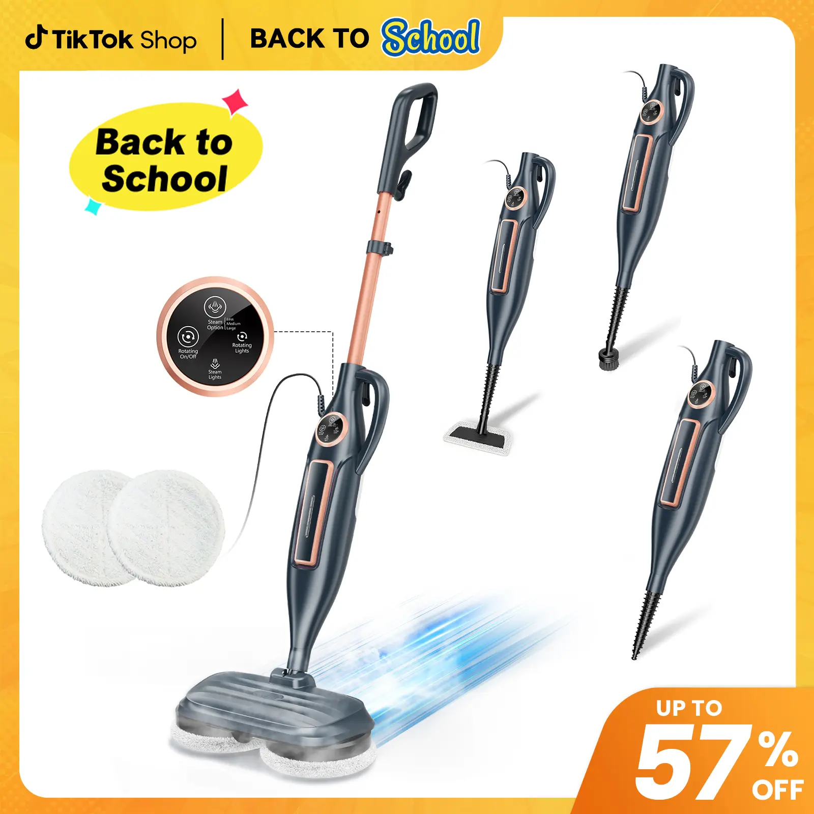 [BackToSchool]DEVOAC 10-in-1 Electric Steam Mop with Detachable Handheld Steamer Lightweight for Walls Floors,Tiles Tackles Grease&Sticky Messes,Steam Cleaner For House, Multi-Accessories Portable Cleaning[SummerWins]