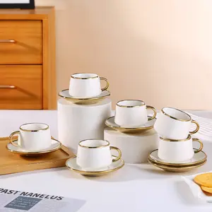 3.5oz Ceramic Coffee Cup and Saucer Set, Turkish Coffee Mug, Ideal for Espresso, Italian Coffee, Afternoon Tea