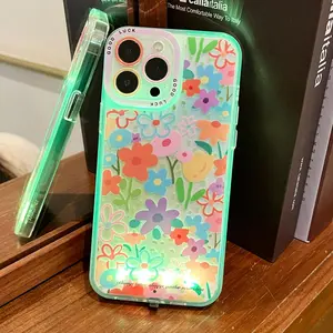 Colorful Floral Hollow Out Cartoon Phone Case, Sound Control Glowing Design, Compatible with iPhone X/XR/XS MAX/11/12/13/14/15/16/17 Pro/Plus/Pro Max