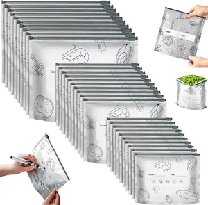 30-Pack Reusable Aluminum Foil Vertical Kitchen Multi-Purpose Storage Bags - Bagged Storage for Food Preservation, Refrigerator Freshness (Vegetables, Fruits, Meats) and Organized Packaging
