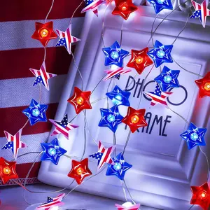30 LED Patriotic Star String Lights, Battery Operated With Timer, Red White Blue Fairy Lights, 4th of July Independence Day Decor, Indoor Outdoor Home Yard Party Holiday Decoration festive party decor american