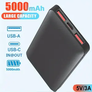 2 Pack 2-pack 5000mAh 5V 2.1A Portable Power Bank, Rechargeable Battery Pack For Heating Clothing Socks, Gloves Vests Charging Phone Usb Smartphone Travel Gadgets Black