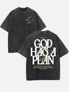 Retro Washed, Double-Sided Print T-Shirt — Featuring "GOD HAS A PLAN" Lettering — Crew Neck Design, Distressed Streetwear Style — A Casual, Comfortable, and Stylish Men's Top.